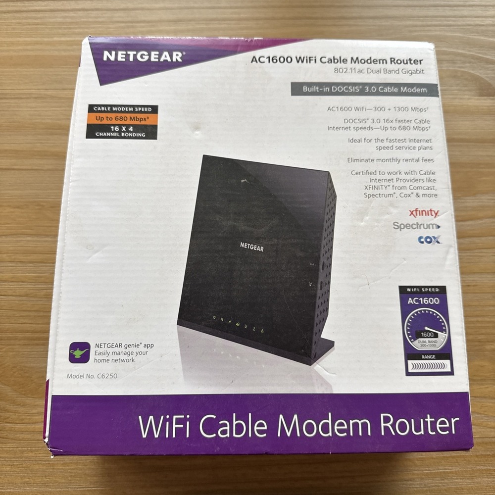 TESTED NETGEAR AC1600 Wifi Cable Modem Router C6250 Black C6250 NEW IN BOX